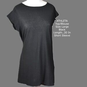 ATHLETA Top/Blouse L Black Pullover Short Sleeve Machine Wash Bin 6